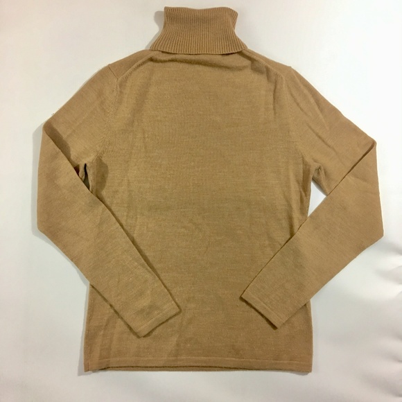 KATE HILL 100% MERINO WOOL TAN TURTLENECK SWEATER - Picture 2 of 4